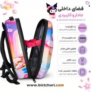 کوله پشتی مدرسه ای هارد کیس طرح Kuromi Pink برند Marinox Marvel