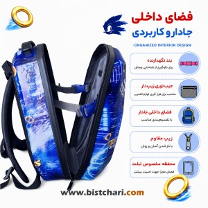 کوله پشتی مدرسه ای هارد کیس طرح Sonic برند Marinox Marvel