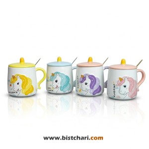 ماگ(لیوان) سرامیکی درب دار طرح Unicorn