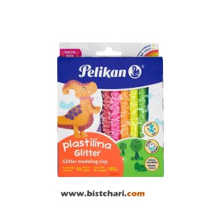 خمیر بازی اکلیلی 10 رنگ مدل Plastilina glitter برند پلیکان Pelikan