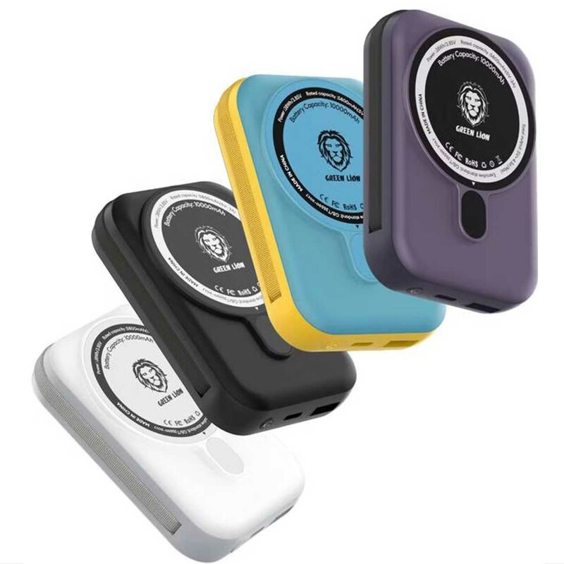 پاوربانک 10000 وایرلس 15 وات، تایپ‌سی و USB گرین‌لاین GNMGMPB10K با کابل متصل لایتنینگ