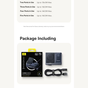 شارژر رومیزی یک یو‌اس‌بی، دو تایپ‌سی و یک کابل تایپ‌سی جمع شونده 140 وات و شارژر وایرلس مگنتی 15 وات تاشو چندکاره بیسوس