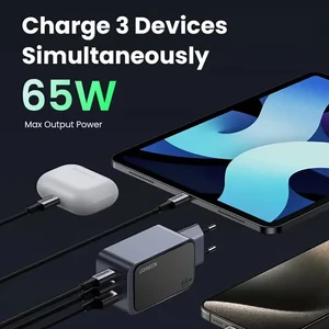 خرید آداپتور 65 وات یوگرین با دو پورت تایپ سی و یک پورت یو اس بی