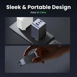 بهترین شارژر دیواری 65 وات یوگرین با دو پورت تایپ سی و یک پورت یو اس بی