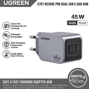 قیمت شارژر دیواری اصلی فست شارژ دو پورت تایپ سی 45 وات یوگرین