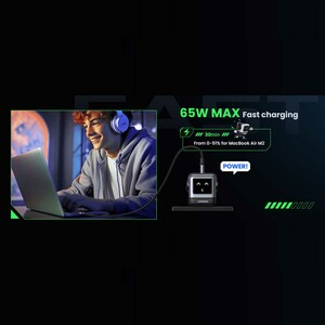 شارژر دیواری USB و تایپ‌سی 65 وات گرین