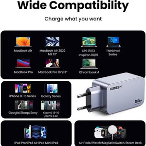 خرید شارژر دیواری تایپ سی و یو‌اس‌بی 100 وات یوگرین