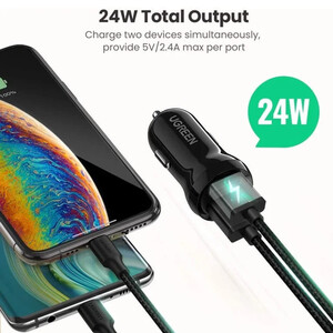 خرید شارژر داخل خودرو دو پورت یو اس بی 24 وات یوگرین