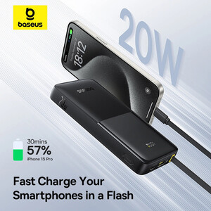 بهترین پاوربانک 10000 میلی‌آمپر USB و تایپ سی با کابل تایپ‌سی 20 وات بیسوس