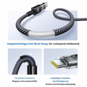 کابل فست شارژ یو‌اس‌بی به تایپ‌سی 100 وات بیسوس Display 2