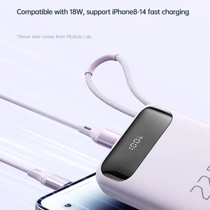 پاوربانک 10000 تایپ‌سی و یو اس بی توان 22.5 وات مک‌دودو با کابل تایپ‌سی متصل و نمایشگر دیجیتالی