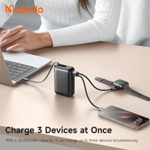 خرید شارژر همراه 65 وات 20000 مک دودو با کابل تایپ سی متصل