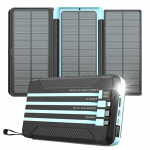 پاوربانک خورشیدی تایپ‌سی و یواس‌بی و لایتنینگ 20 وات 16000 میلی‌آمپرساعت پاورولوژی PP070-PPBCHA70-BK