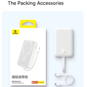 شارژر همراه بی سیم مگ سیف فست شارژ بیسوس با کابل متصل لایتنینگ