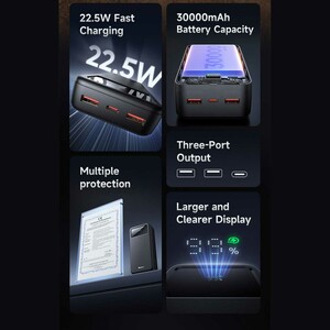 پاوربانک تایپ سی و یو اس بی 22.5 وات 30000 مک‌دودو