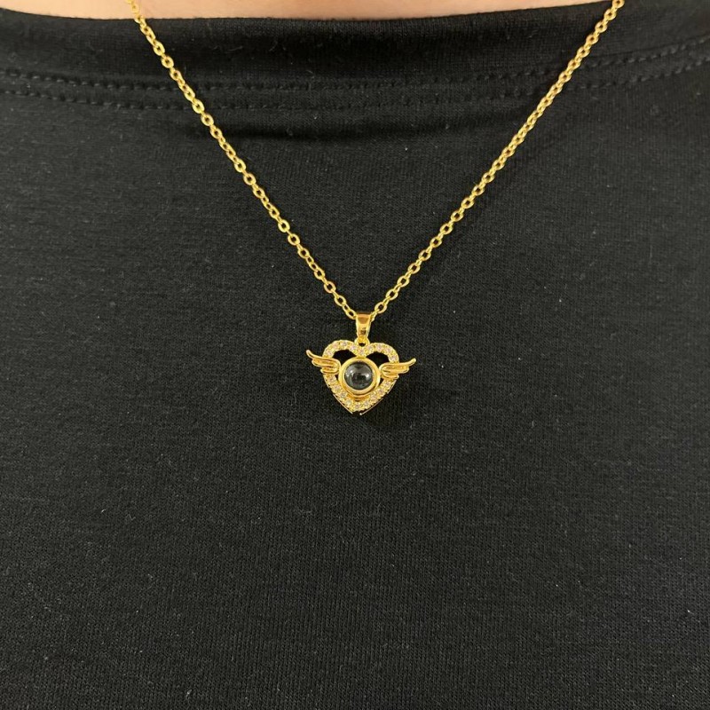 گردنبند تلسکوپی دوست دارم به هزار زبان مدل قلب با باله فرشته