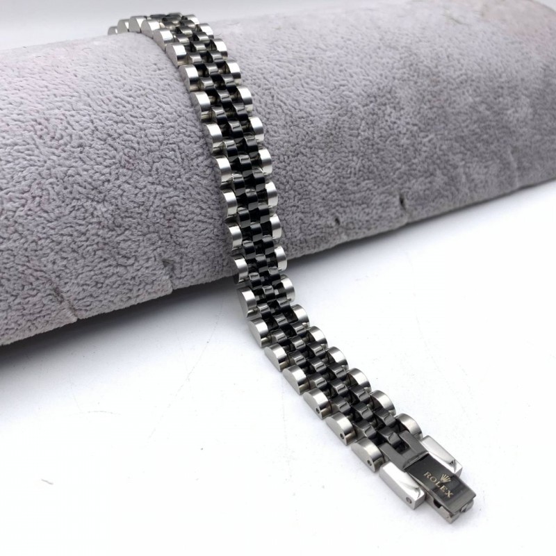 دستبند مردانه رولکس نقره ای  مشکی