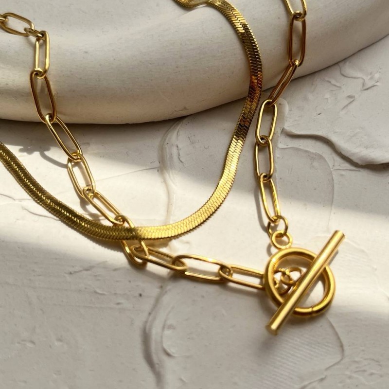 گردنبند دو تیکه همراه با قفل تی گلد