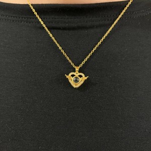 گردنبند تلسکوپی دوست دارم به هزار زبان مدل قلب با باله فرشته