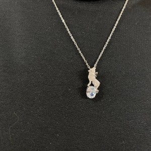 گردنبند نقره‌ای زنانه مدل گربه با سنگ کریستالی براق