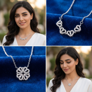 گردنبند دو حالته زنانه طرح قلب و شبدر چهاربرگ