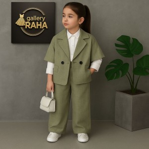ست سه‌تکه کت‌شلوار شومیز دخترانه لینن