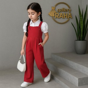 رامپر کرپ دخترانه با شومیز سفید (رنگ‌بندی متنوع)