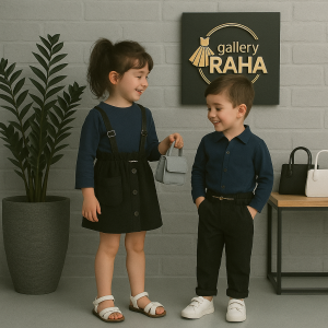 ست خواهر و برادری شومیز زیتونی روشن با دامن/شلوار مشکی – کرپ مازراتی