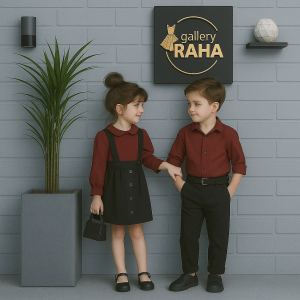 ست خواهر و برادری شومیز زیتونی روشن با دامن/شلوار مشکی – کرپ مازراتی