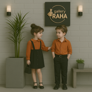ست خواهر و برادری شومیز زیتونی روشن با دامن/شلوار مشکی – کرپ مازراتی