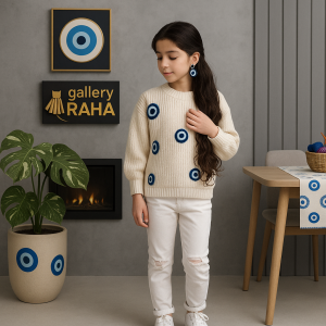 شومیز تک بافت طرح چشم زخم برای کودکان و نوجوانان