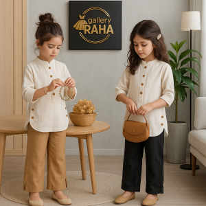 ست تونیک و شلوار لینن دخترانه – مدل تابستانی خواهرانه