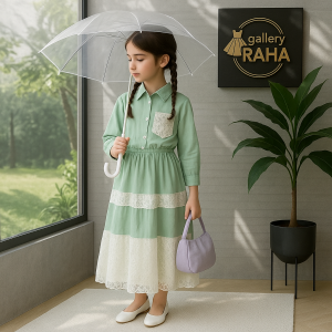 ست بلوز و دامن دخترانه لینن با گیپور – طراحی خاص و تابستانی