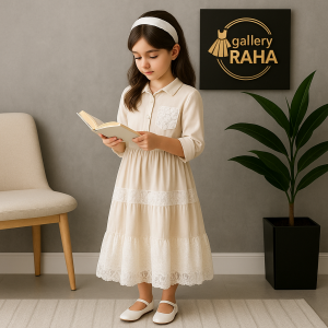 ست بلوز و دامن دخترانه لینن با گیپور – طراحی خاص و تابستانی