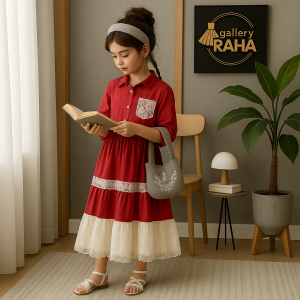 ست بلوز و دامن دخترانه لینن با گیپور – طراحی خاص و تابستانی