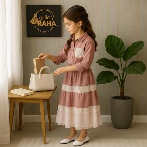 ست بلوز و دامن دخترانه لینن با گیپور – طراحی خاص و تابستانی