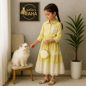 ست بلوز و دامن دخترانه لینن با گیپور – طراحی خاص و تابستانی
