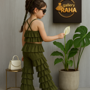 ست تاپ کراپ و شلوار لایه‌لایه گیپوری دخترانه | طراحی اختصاصی گالری رها