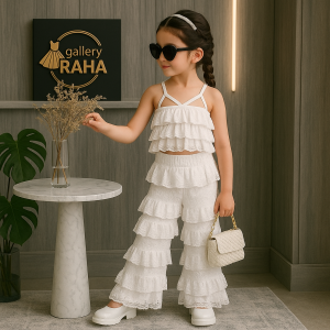 ست تاپ کراپ و شلوار لایه‌لایه گیپوری دخترانه | طراحی اختصاصی گالری رها