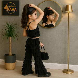 ست تاپ کراپ و شلوار لایه‌لایه گیپوری دخترانه | طراحی اختصاصی گالری رها