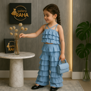 ست تاپ کراپ و شلوار لایه‌لایه گیپوری دخترانه | طراحی اختصاصی گالری رها