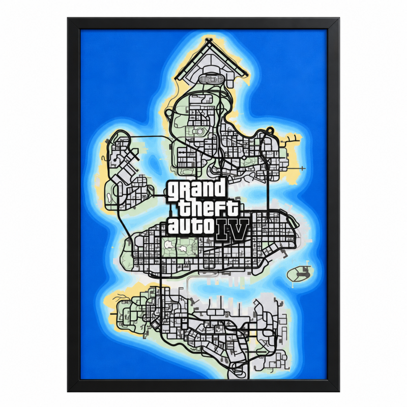 تابلو گیمینگ مخملی طرحA1 GTA IV Map سایز 40×60 سانتی‌متر