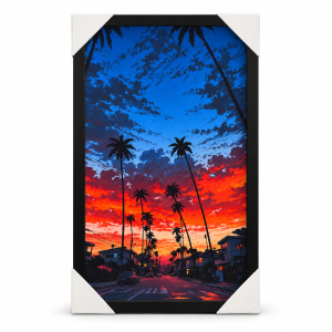 تابلو گیمینگ مخملی طرح Sunset Palm Street سایز 30×60 سانتی‌متر