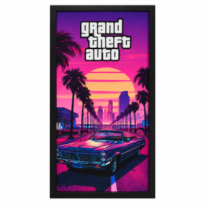 تابلو گیمینگ مخملی طرح GTA Neon Sunset سایز 30×60 سانتی‌متر