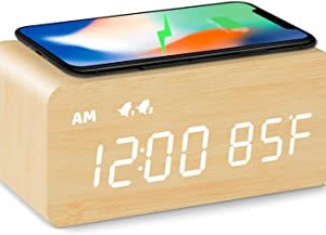 خرید ساعت چوبی + شارژر وایرلس موبایل / wooden alarm clock