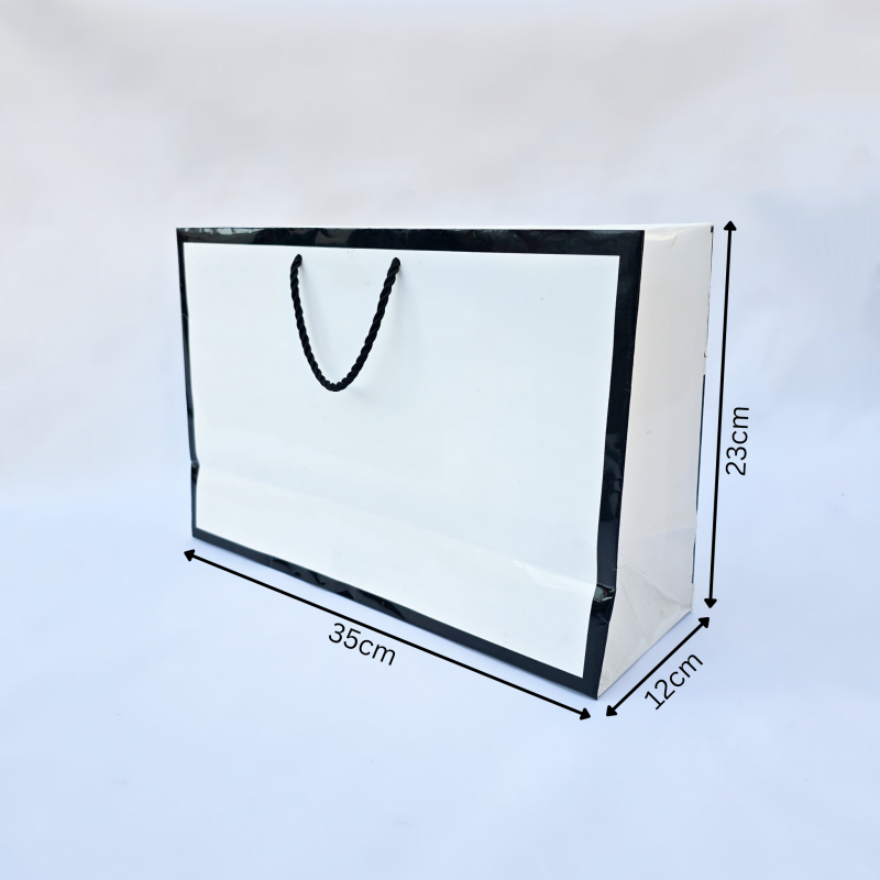 بگ سفید قاب دار براق سایز 12*23*35 (بسته 25 عددی)