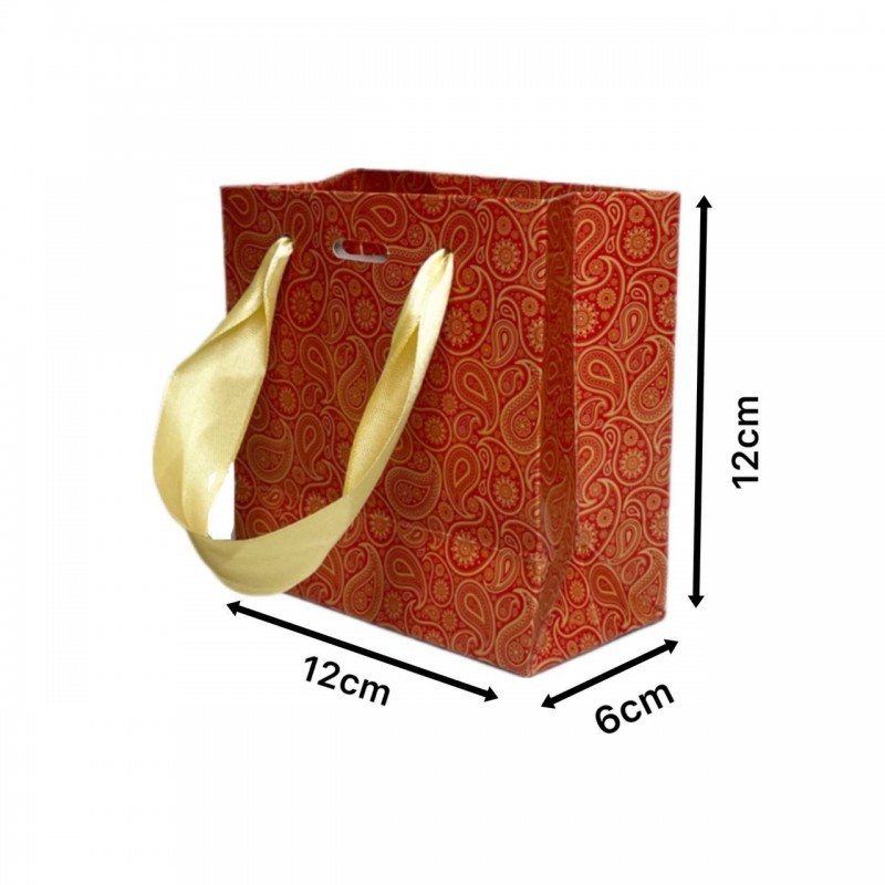 بگ مقوایی ترمه قرمز سایز 6*12*12(بسته 25 عددی)