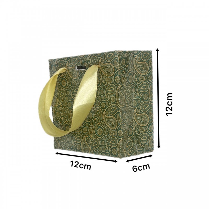 بگ مقوایی ترمه سبز سایز 6*12*12(بسته 25 عددی)