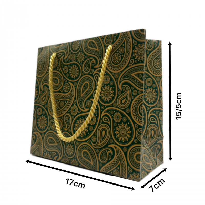 بگ  مقوایی ترمه سبز سایز 7*15/5*17( بسته 25 عددی)