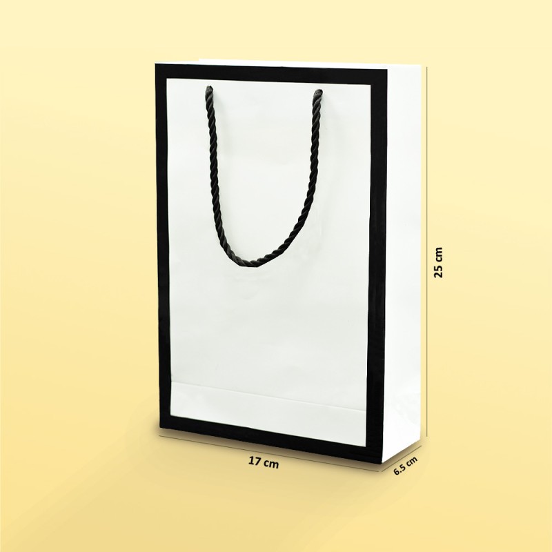 بگ مقوایی سفید قاب دار براق سایز 6.5*25*17 (بسته 25 عددی)